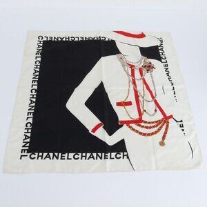 Chanel Mademoiselle Pattern Scarf Coco Shawl Black Beige Red
